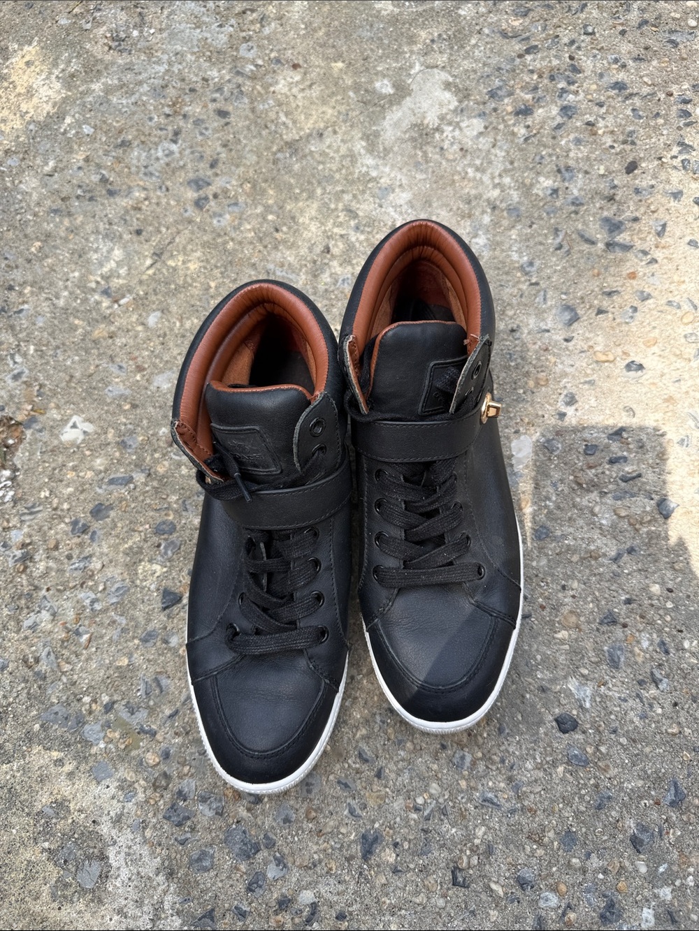 Coach Black High-Top Sneakers with Brown Collar